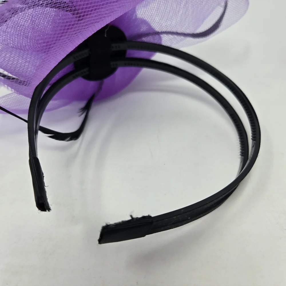 HANDMADE VINTAGE FASCINATOR HEADBAND BLACK & PURPLE KENTUCKY DERBY WOMEN OS